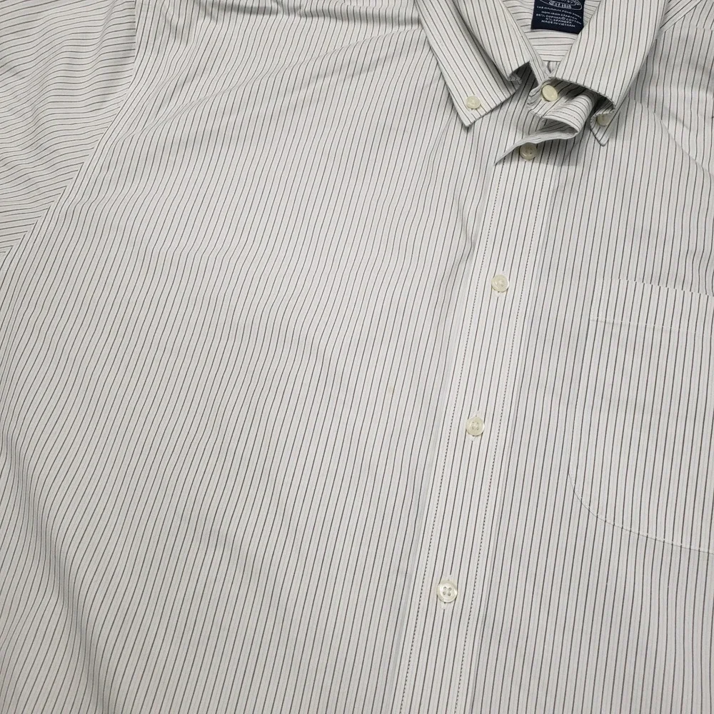 Brooks Brothers Shirt Mens 20 Beige‎ Pockets Long Sleeve Button-Up Striped